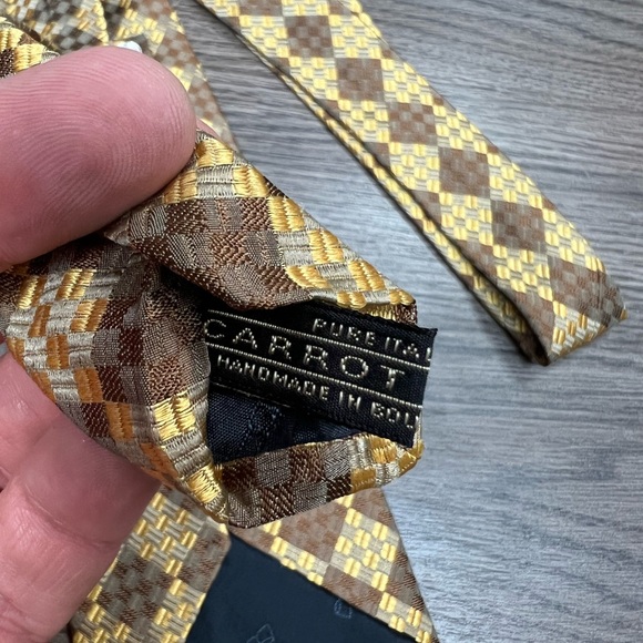Carrot & Gibbs Gold & Brown Checkerboard Silk Tie - Picture 6 of 6